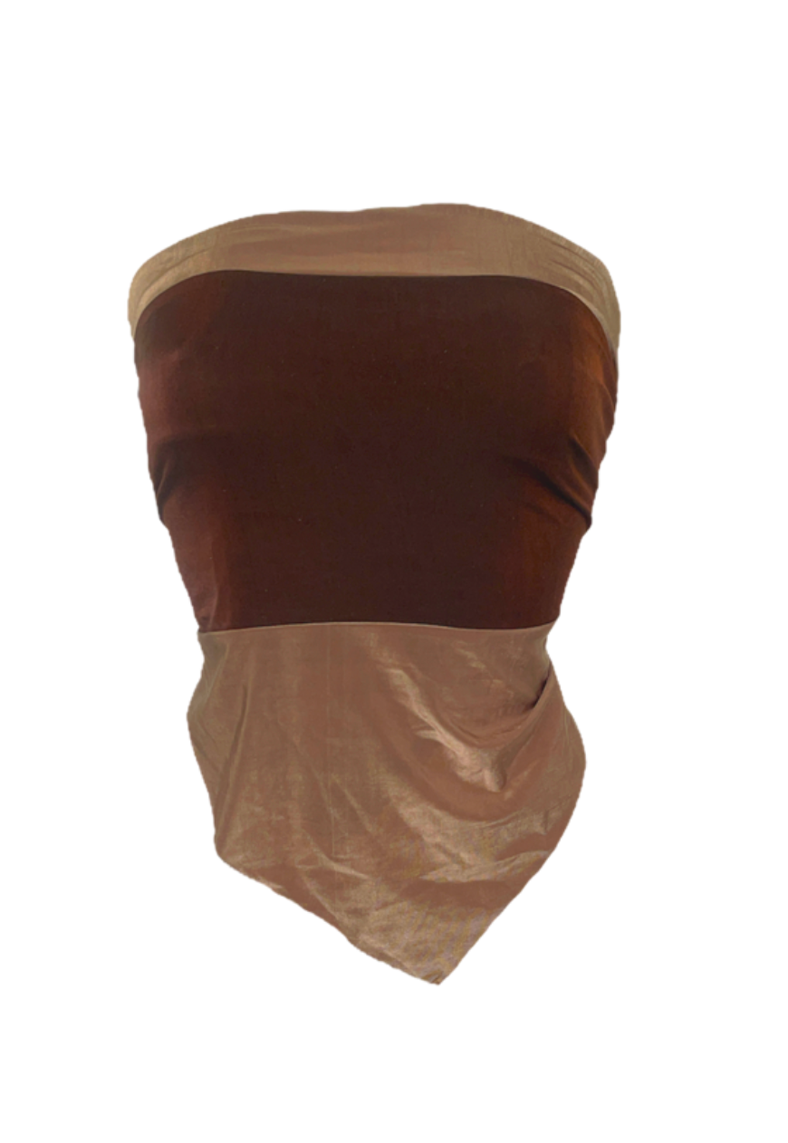 OFFCUTS BROWN GLOW REVERSIBLE HANKIE TOP - HISSY FIT LTD