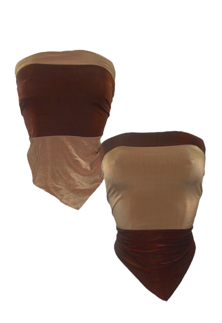 OFFCUTS BROWN GLOW REVERSIBLE HANKIE TOP - HISSY FIT LTD
