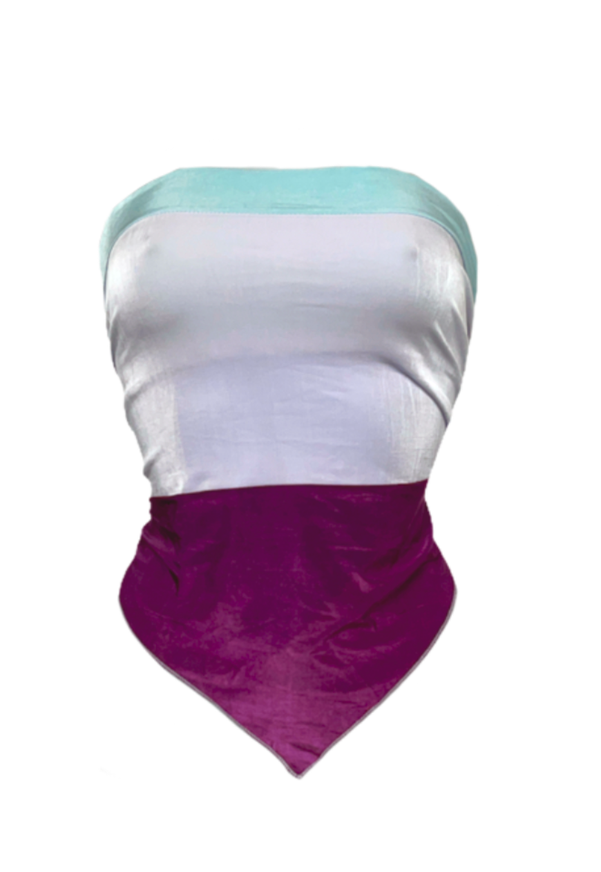 OFFCUTS PURPLE/LIGHT BLUE GLOW REVERSIBLE HANKIE TOP - HISSY FIT LTD