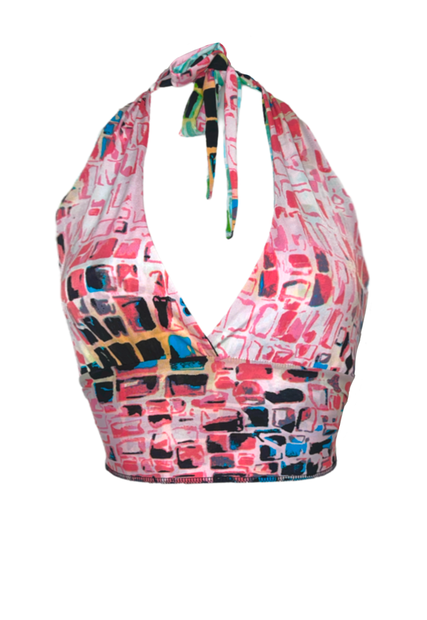 PINK/GREEN TILE REVERSIBLE HALTER TOP - HISSY FIT LTD