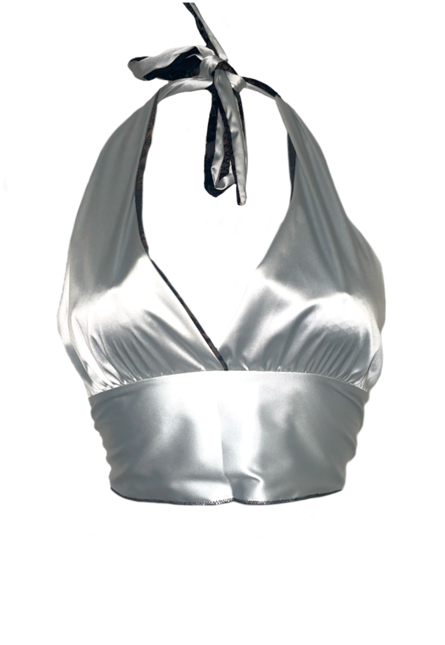 HEAVEN/SILVER SATIN REVERSIBLE HALTER TOP - HISSY FIT LTD