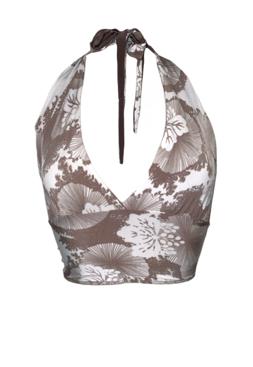 BROWN/ FLOWER REVERSIBLE HALTER TOP (02) - HISSY FIT LTD