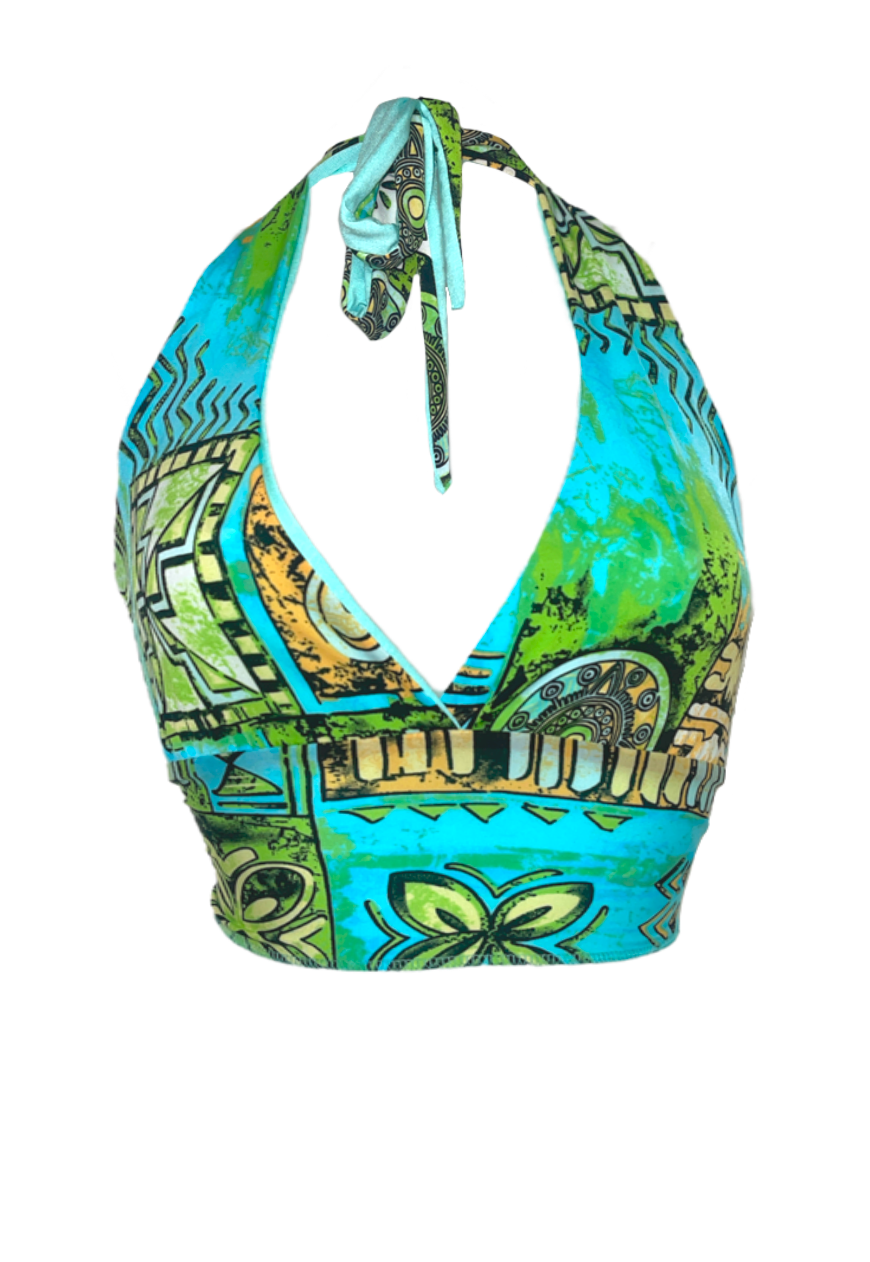 BLUE MOSAIC/ AQUA REVERSIBLE HALTER TOP - HISSY FIT LTD