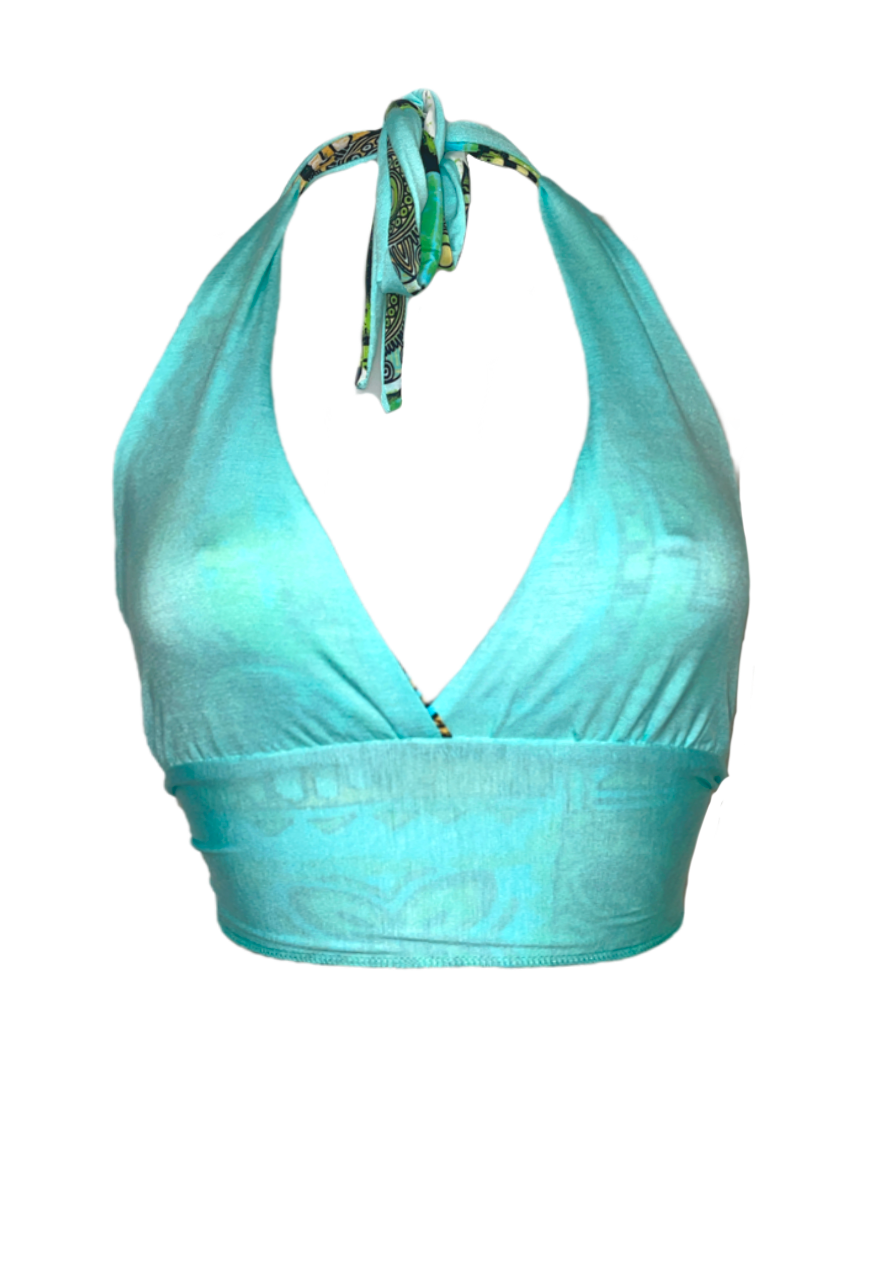 BLUE MOSAIC/ AQUA REVERSIBLE HALTER TOP - HISSY FIT LTD