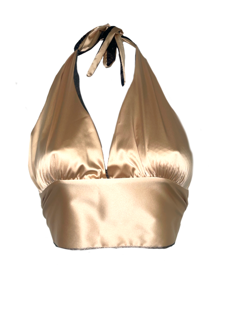 HEAVEN/GOLD SATIN REVERSIBLE HALTER TOP - HISSY FIT LTD