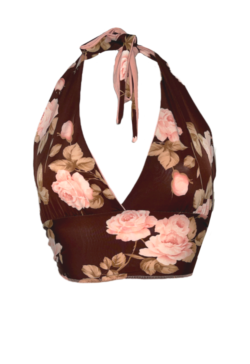 PINK/BROWN ROSE REVERSIBLE HALTER TOP - HISSY FIT LTD