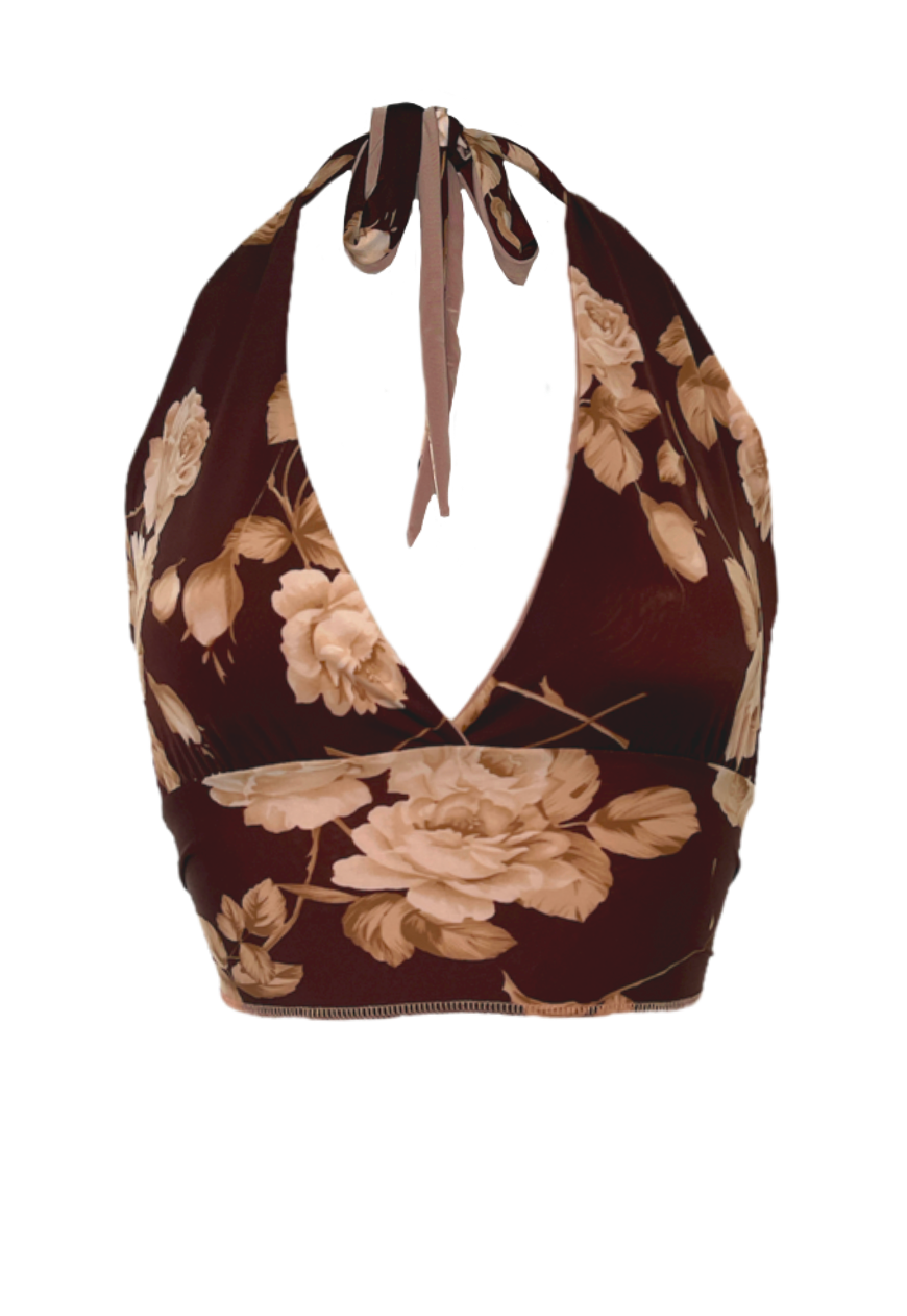 BROWN/BROWN ROSE REVERSIBLE HALTER TOP - HISSY FIT LTD