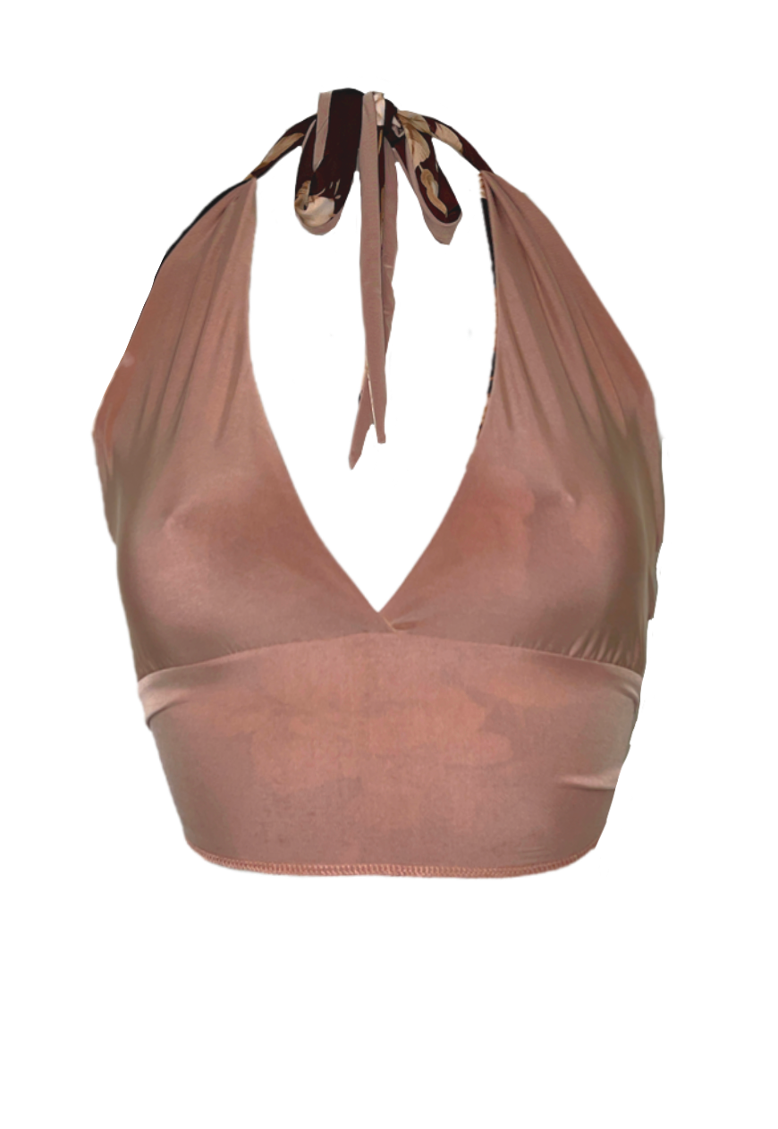 BROWN/BROWN ROSE REVERSIBLE HALTER TOP - HISSY FIT LTD