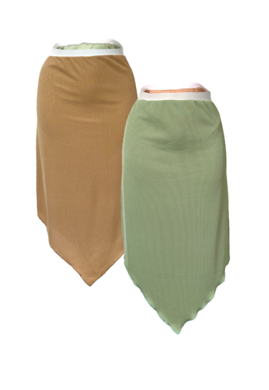 SAGE/BROWN REVERSIBLE POINTED HEM SKIRT - HISSY FIT LTD