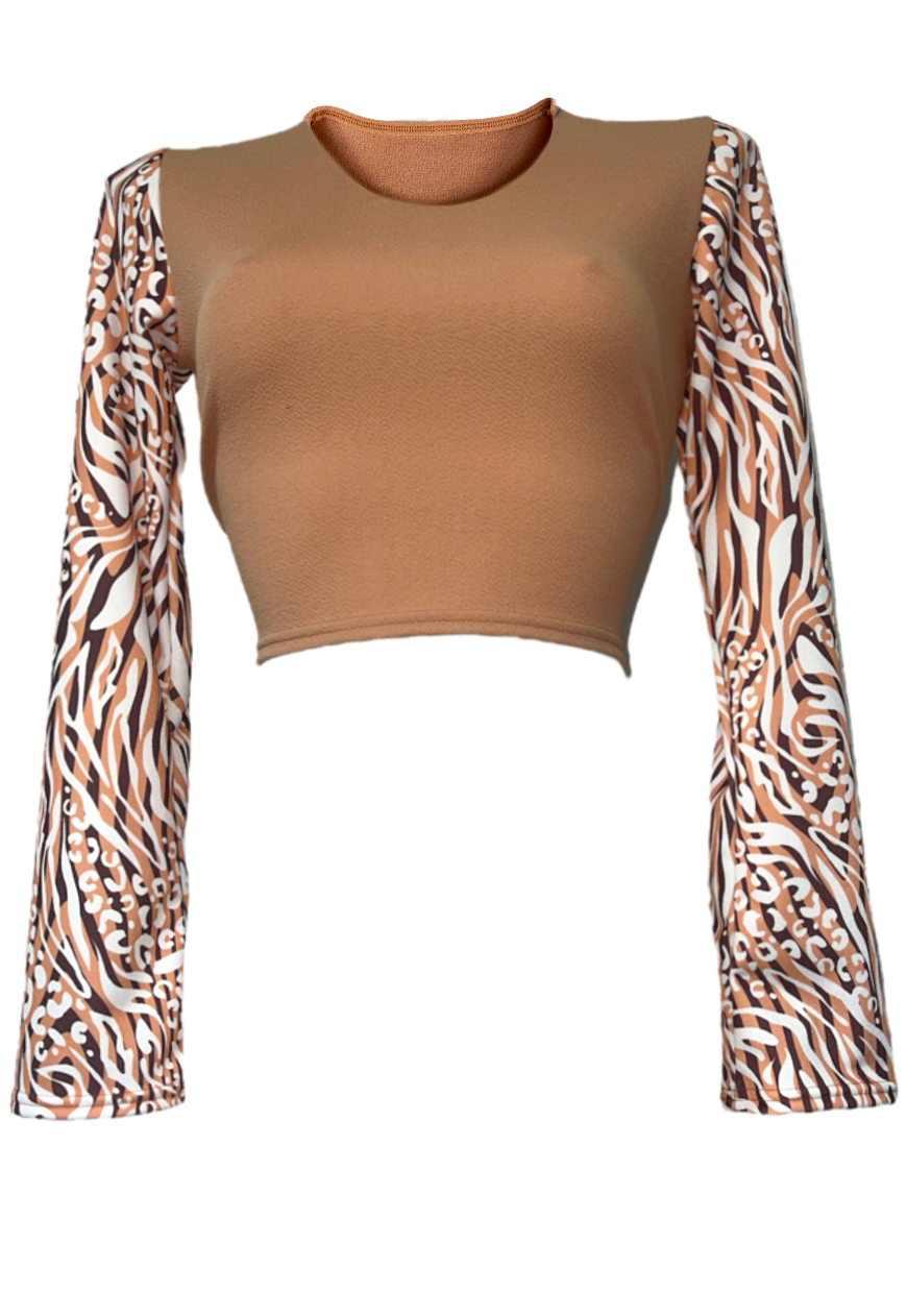 CARAMEL ANIMAL PRINT FLARE CROPPED TOP - HISSY FIT LTD