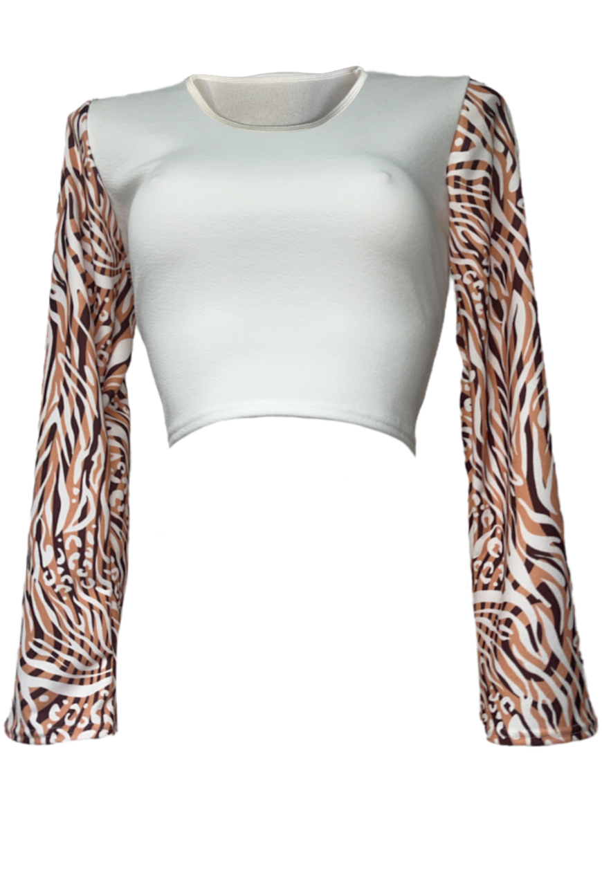 WHITE ANIMAL PRINT FLARE CROPPED TOP - HISSY FIT LTD