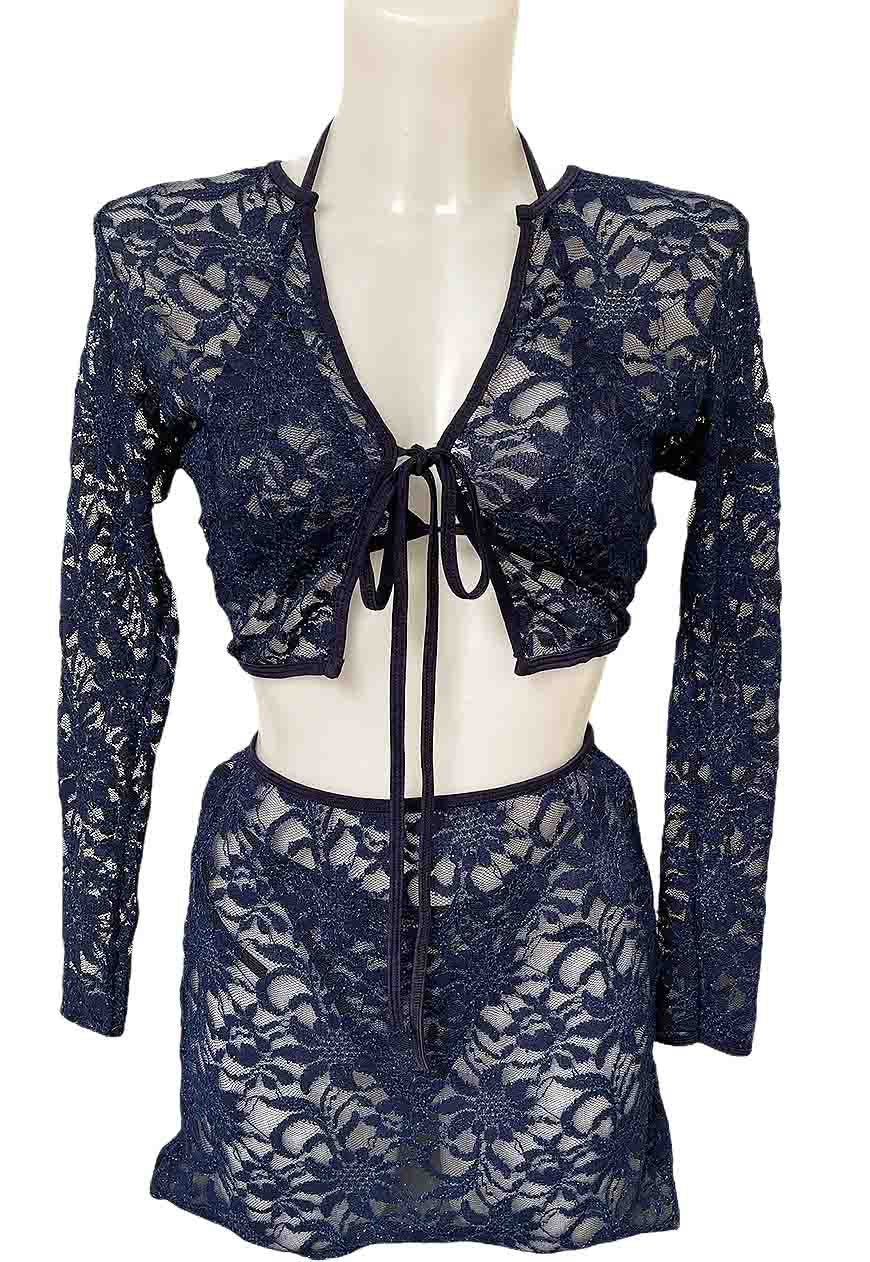NAVY SHIMMER LACE TOP - HISSY FIT LTD