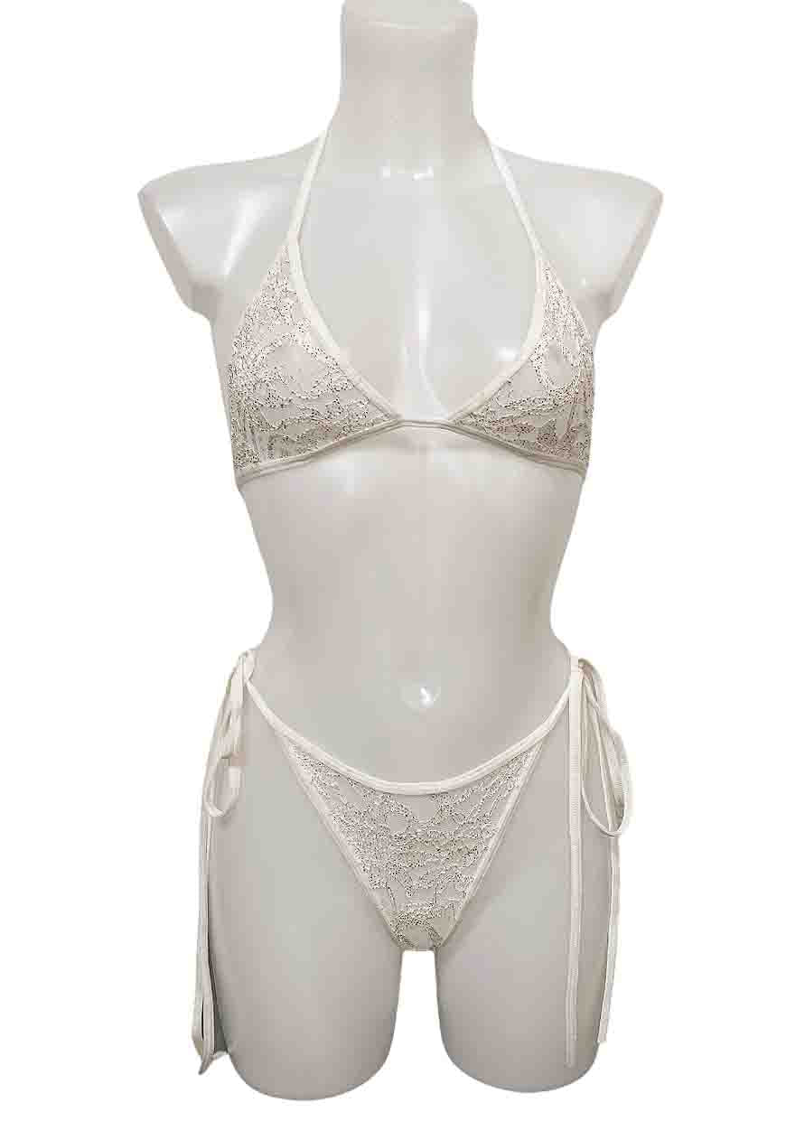 CREAM SHIMMER LACE THONG - HISSY FIT LTD
