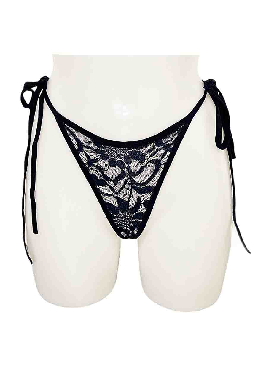 NAVY SHIMMER LACE THONG - HISSY FIT LTD