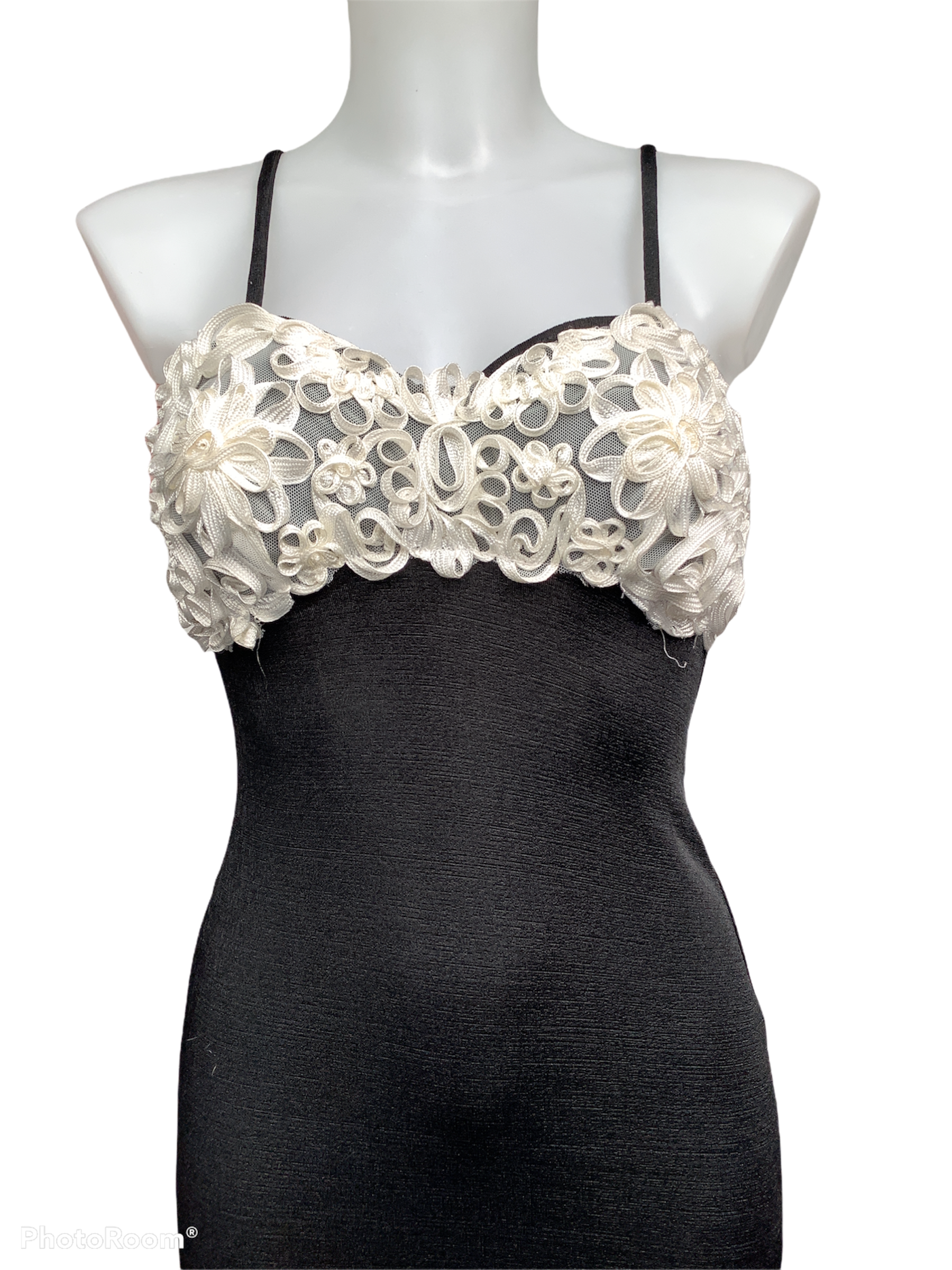 BLACK WHITE LACE BUST DRESS (082) UK SIZE 6/8 - HISSY FIT LTD
